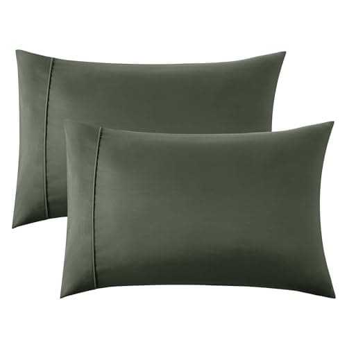 Bedsure Queen Pillow Cases Set of 2 - Olive Green Polyester Microfiber Pillowcase 2 Pack, Super Soft and Cozy Pillowcase, Pillow Case Covers with Envelop Closure, 20x30 Inches