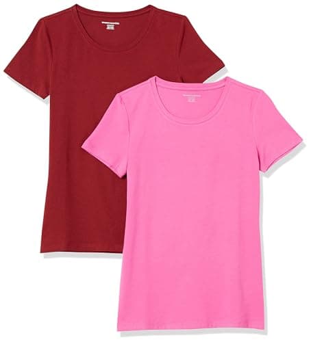 Amazon Essentials Women's Classic-Fit Short-Sleeve Crewneck T-Shirt, Pack of 2, Burgundy/Pink, XX-Large