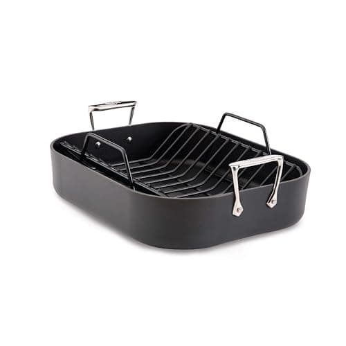 All-Clad HA1 Expert Hard Anodized Nonstick Roasting Pan and Nonstick Rack 16x13 Inch Oven Broiler Safe 500F Turkey Roaster Pan, Dishwasher Safe, Holiday Cookware, Black