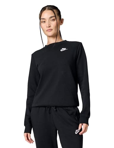 Nike Women's Sportswear Club Fleece Crew-Neck Sweatshirt, Black/White, Medium