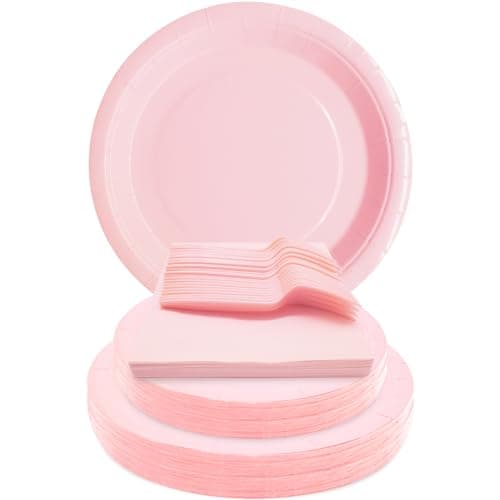 WYQJHKV Pink Party Supplies Set Include Pink Paper Plates and Napkins,Severs 25 Guests Pink Party Plates, Pink Birthday Plates for Women