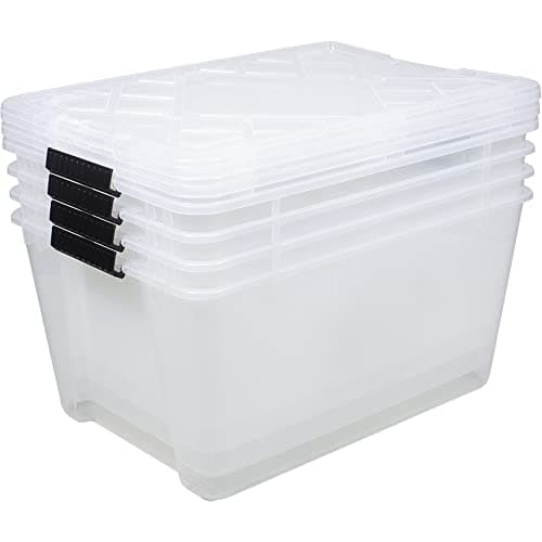 Office Depot® Brand by GreenMade® Instaview Storage Container With Latch Handles/Snap Lids, 45 Qt, 16-1/2" x 15-3/4" x 21-1/2", Clear, Pack Of 4