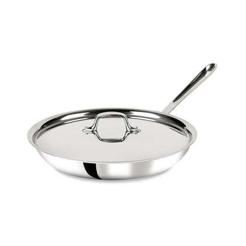 All-Clad D3 12" Stainless Steel Frying pan W/Lid, 3-Ply Stainless Steel Pan, Induction, Oven Broiler Safe 600F Skillet, Professional Cookware, Silver