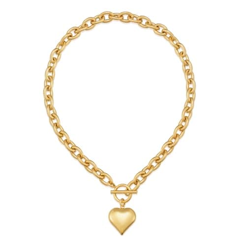 CLASSYZINT Gold Chunky Puffy Heart Pendant Necklaces for Women, Big Heart Chain Link Necklace Toggle Clasp Heart Charm Necklaces