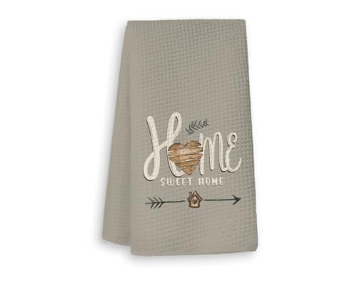 XYDEG Home Sweet Home Kitchen Towels, Farmhouse Style Hand Tea Towels, Waffle Weave Microfiber, White, 16x24 Inches