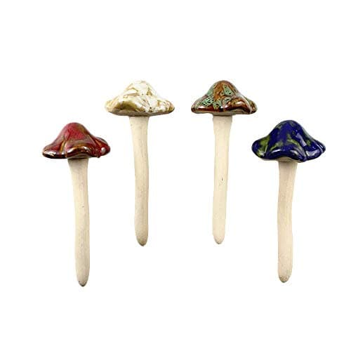 Danmu Garden Decor, 4pcs (Random Color) Ceramic Mushroom for Garden, Yard, Fairy Garden - Lawn Ornament Décor, Pottery Ornament 4.52" in Height