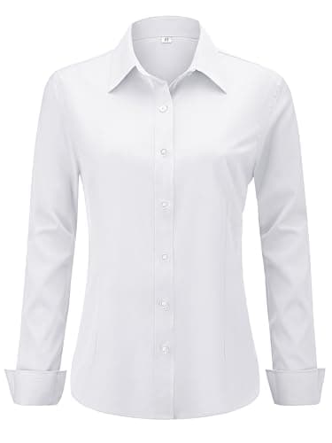 hearain Womens White Button Down Shirt Blouse Women Long Sleeve for Collar Woman Fitted Women's Ladies Dress Collared Work Top White Size M