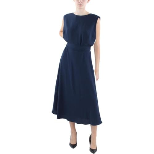 Lauren Ralph Lauren Womens Raukty Crepe Colorblock Midi Dress Navy 16