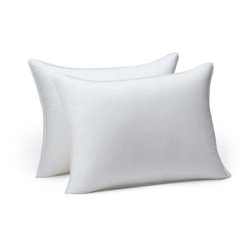 Amazon Basics Down Alternative Bed Pillow, Medium Density for Back and Side Sleepers, Standard, 26 x 20 Inch - Pack of 2, White