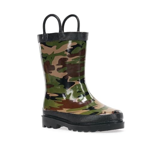 Western Chief Boys Waterproof Printed Rain Boot with Easy Pull on Handles - Camo, 1 M US Little Kid