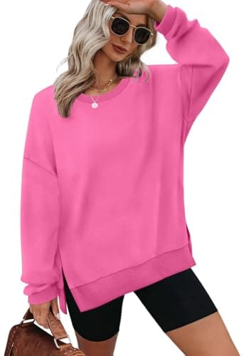 XIEERDUO Preppy Sweatshirt Pullover Long Sleeve Tops For Women Casual Fall Hot Pink XL