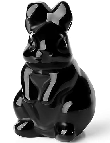 QINJIEJIE 2" Bunny Decor Easter Rabbit Decor Black Obsidian Crystals Rabbit Figurine Healing Stones Carved Statue Gemstones Polished Gem for Spring Easter Home Decor Party Favors