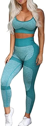 OLCHEE Women’s Workout Sets 2 Piece - Seamless Yoga Leggings and Cross-Strap Sports Bra Gym Outfits Activewear Matching Set - Green Medium