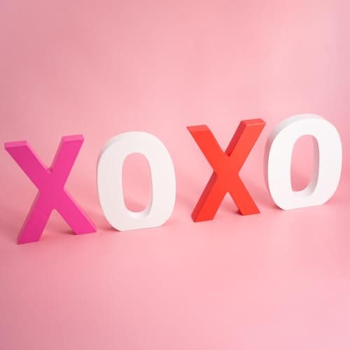 Valentines Day Decorations, 4 Inches XOXO Wooden Signs Tabletop Centerpieces, Romantic Table Decorations - Valentines Day Tiered Tray Decor for Home Wedding Party