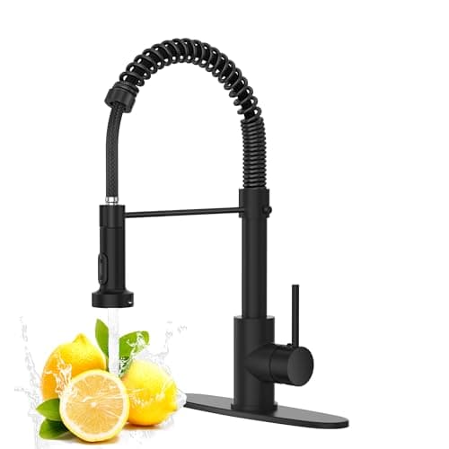 Black Kitchen Faucet with Pull Down Sprayer, High Arc Spring 304 Stainless Steel Commercial Kitchen Sink Faucet,1 or 3 Hole Installation for Farmhouse, RV Camper, Laundry & Utility Sink