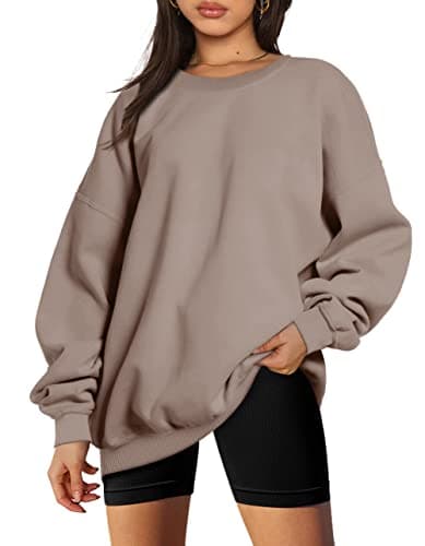 Trendy Queen Sweatshirts for Women Hoodies Oversized Crewneck Tops Sweaters Comfy Fall Winter Outfits Clothes 2025 Fashion CoffeeGrey L