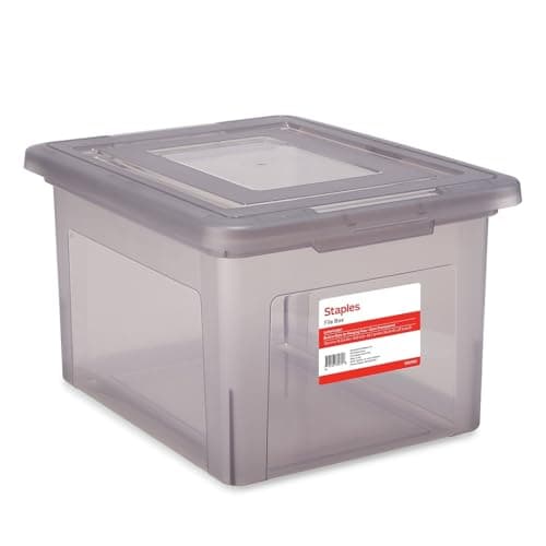 STAPLES File Box for Hanging Files, Snap Lid, Letter/Legal Size, Frost Gray (ST57623)