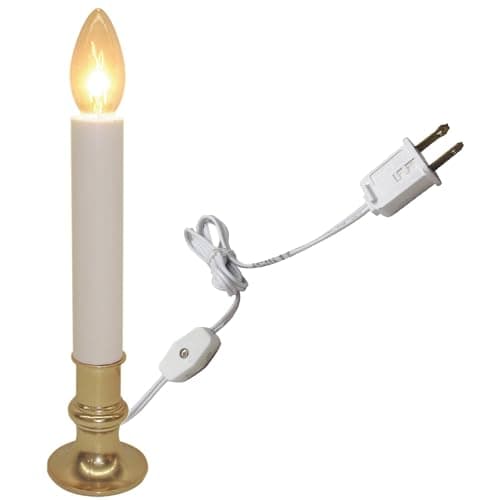 Brite Star Electric Window Candle Lamp - Perfect for Windows, Kitchen & Christmas Decor - Plug in 10 inch Brass Plated Base, White Candle Light, On/Off Switch
