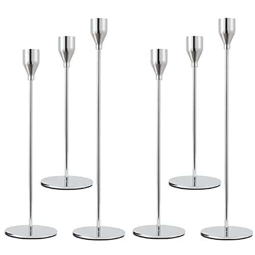 Anndason Set of 6 Silver Candlestick Holders Silver Candle Holder Taper Candle Holders Candle Holders Decorative Candlestick Holder for Home Decor, Wedding, Dinning, Party, Anniversary (Silver)