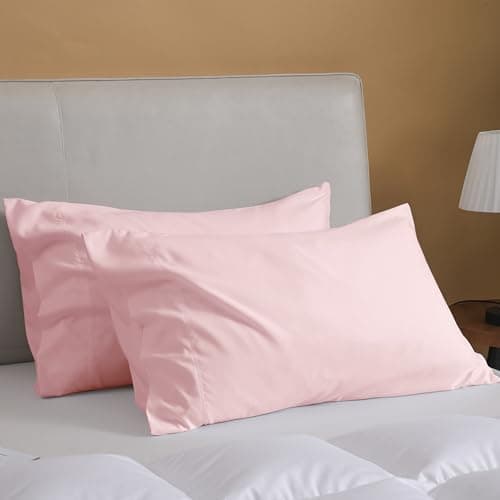 Mosluna Pink Pillow Cases Standard Size Set of 2, Brushed Microfiber Pillowcases 2 Pack with Envelope Closure, Super Soft Breathable Pillowcase（Pink, 20x26 Inch）