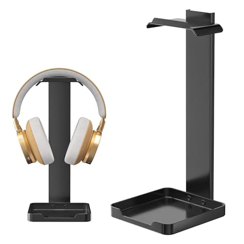 bussdis Headphone Stand Metal Headset Holder: Upgraded Stability Headset Holder - Black Earphone Stand with Bottom Storage for All Headphone.