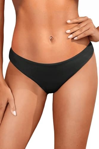 Tempt Me Women Low Rise Bikini Bottoms - Black Moderate Coverage Bathing Suit Bottoms Low Waisted Swimsuit Bottoms Brief Swimwear 2025 S