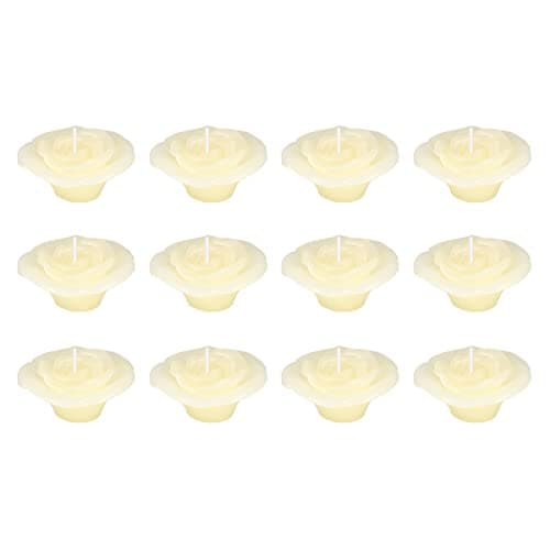 Mega Candles 12 pcs Unscented Rose Petals Flower Ivory Floating Candles, Hand Poured Wax Candle 3 Inch Diameter, Home Décor, Wedding Centerpieces, Holidays, Occasions, Events, Festivities