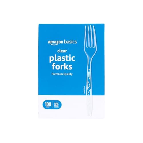 Amazon Basics Disposable Clear Plastic Forks, Premium Quality, 100 Count, Large Pack