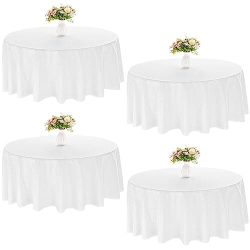 Best Round Tableclothes #10 from JALANCY JALANCY 4 Pack Round Tablecloth 90 Inch White Polyester Washable Decorative Fabric Table Covers for Wedding Dining Table Buffet Parties Banquet Decor