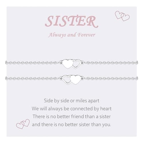 VU100 Sister Bracelets for 2 Sister Gifts from Sister Matching Heart Stainless steel Bracelet Sister Bracelets for Women Birthday Gifts for Daughter Best Friends