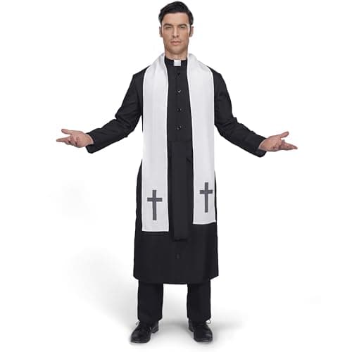 Spooktacular Creations Adult Black Priest Father Robe Stole, Priest Costume Men for Halloween Costume Cosplay (M)