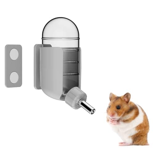 Hamster Water Bottle with Magnetic Holder, Freestanding Water Bottle for Glass Tanks, Suitable for Syrian Dwarf Hamsters Gerbils Mice Rats Degus (Grey, 4oz)