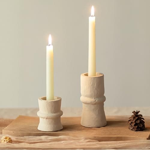 Romadedi Candlestick Holders Boho Decor: Taper Candle Holders Paper Mache for Living Room Modern Decorations White Candle Stick Dining Table Centerpiece Fireplace Home Decoration Beige