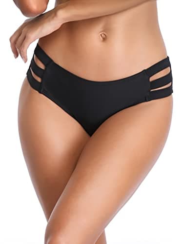 Ocean Blues Women's Strappy Bikini Bottom Full Coverage Bikini Bottom Black Size Meidum