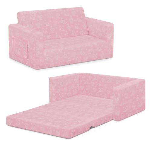 Delta Children Serta Perfect Sleeper Extra Wide Convertible Sofa to Lounger - Comfy 2-in-1 Flip Open Couch/Sleeper for Kids - 30-inches Wide, Pink