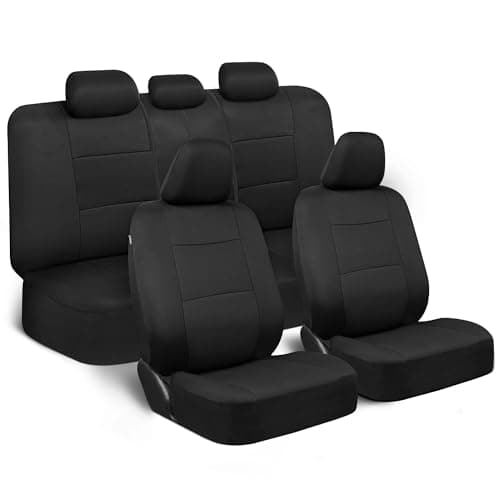 BDK PolyPro Seat Covers Full Set in Solid Black – Front and Rear Split Bench Covers, Easy to Install for Auto Trucks Van SUV Car