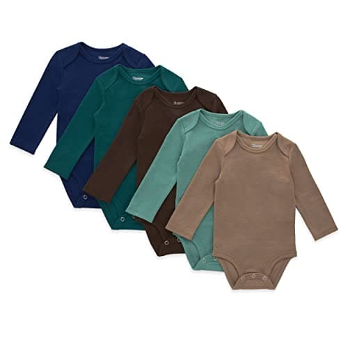 Hanes Unisex Baby Long Sleeve Bodysuit, Ultimate Flexy Boys & Girls, 5-pack, Blue Green Dk Brown Set, 18-24 Months US