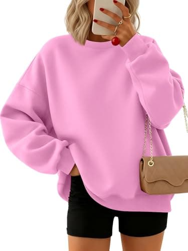 Trendy Queen Sweatshirts for Women Hoodies Oversized Crewneck Tops Sweaters Comfy Fall Winter Outfits Clothes 2025 Fashion Pink M