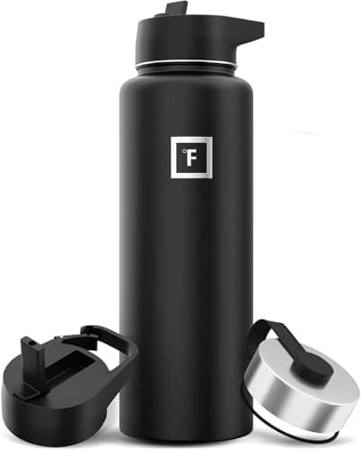 IRON °FLASK Camping & Hiking Hydration Flask with Straw, Wide Mouth Insulated Stainless Steel Sports Water Bottle - 40 oz Midnight Black