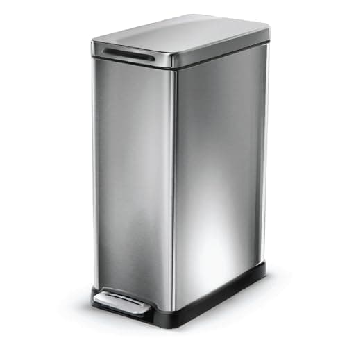 Home Zone Living 12 Gallon Slim Kitchen Trash Can, Stainless Steel, Step Pedal, 45 Liter