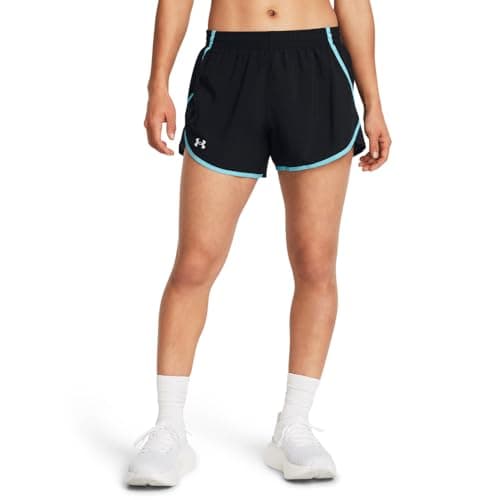 Under Armour Womens Fly by Shorts, (005) Black/Sky Blue/Reflective, Medium