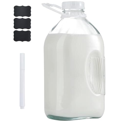 FyndraX Glass Milk Jugs Bottle - 64Oz Water Container with Airtight Screw Lid, Half Gallon Juice Jar Pitcher for Storage Iced or Hot Drinks in Refrigerator, Set of 1