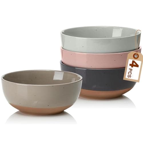 Morandi Color Large Ceramic Bowls Set of 4, 30 Ounce Cereal Bowls, Soup Bowls Set for Kitchen, Salad Oatmeal Bowls, Serving Bowls for Nut, Pasta, Soup, Ramen, Fruit, Dishwasher & Microwave Safe