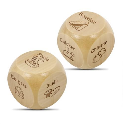 2 Pcs Wood Dice for Food Decision Games Date Night Dice Couples Gift for Him Her for Birthday Boyfriend Girlfriend Men Women Gifts (2pcs)