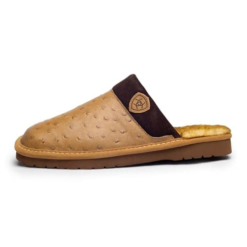 ARIAT Men's Indoor/Outdoor Warm Comfortable Silversmith Square Toe Exotic Slippers with Leather Upper, Ostrich Tan, 10