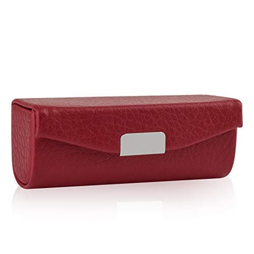 Beautyflier Women’s PU Leather Lipstick Case Holder with Mirror Rectangle Makeup Travel Cases for Purse Lipstick Holder (Red Lychee Pattern)