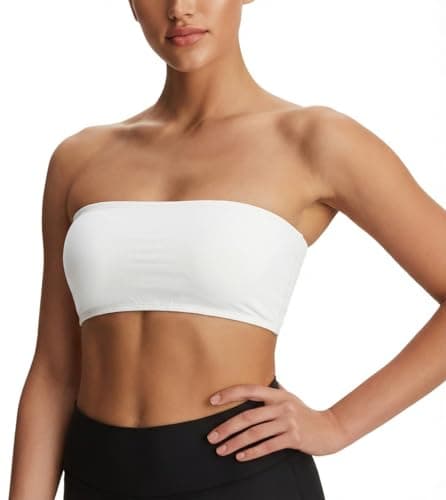 Naimula Women Strapless Bras Sports Tube Top Padded Bandeau Basic Tank Top Yoga Workout Gym Everyday Bralette White
