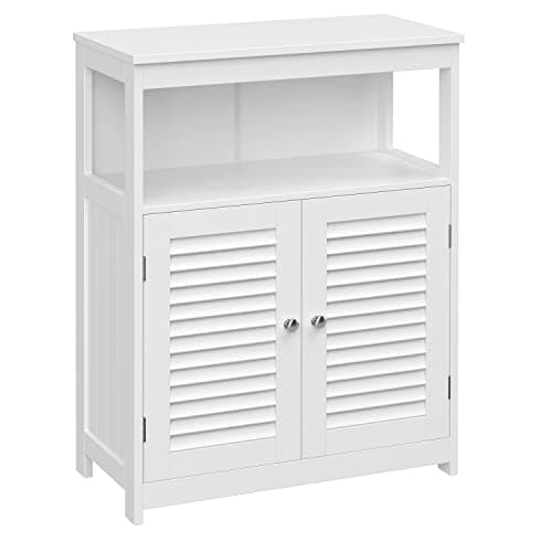 VASAGLE Bathroom Floor Cabinet, Bathroom Storage Cabinet, Freestanding, with Double Shutter Doors and Adjustable Shelf, for Bathroom, Living room, Entryway, Kitchen, White UBBC40WT