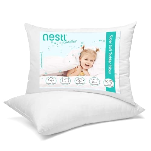 Nestl 2 Pack Toddler Pillow for Sleeping 13 x 18, Small Kids Pillow for Travel, Car, School, Nap, & Toddler Bed, Machine Washable Soft Cotton Child 2 Year Old and Up - White