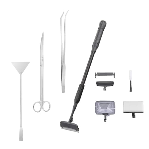 Carefree Fish 7IN1 Aquarium Cleaning Tools Long Handle Adjustable Length 18~24Inch Fish Tank Cleaner Kit Alage Scraper Scrubber Brushes Set Plant Scissor Long Tweezer